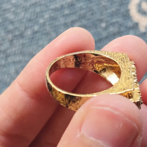 Vintage Gold Vermeil Square Rhinestone Ring, size 7.75 - Picture 6 of 8